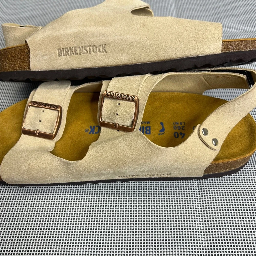 Birkenstock Milano Soft Footbed Suede Sandals Sand Beige EU 40 Women 9 NWOT